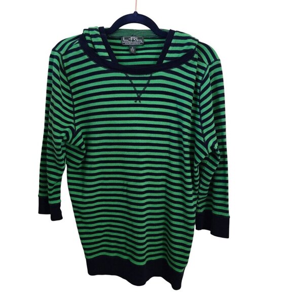 Lauren Ralph Lauren Active Blue Green Striped Hooded Plussize Jersey Size 1X - Picture 1 of 5